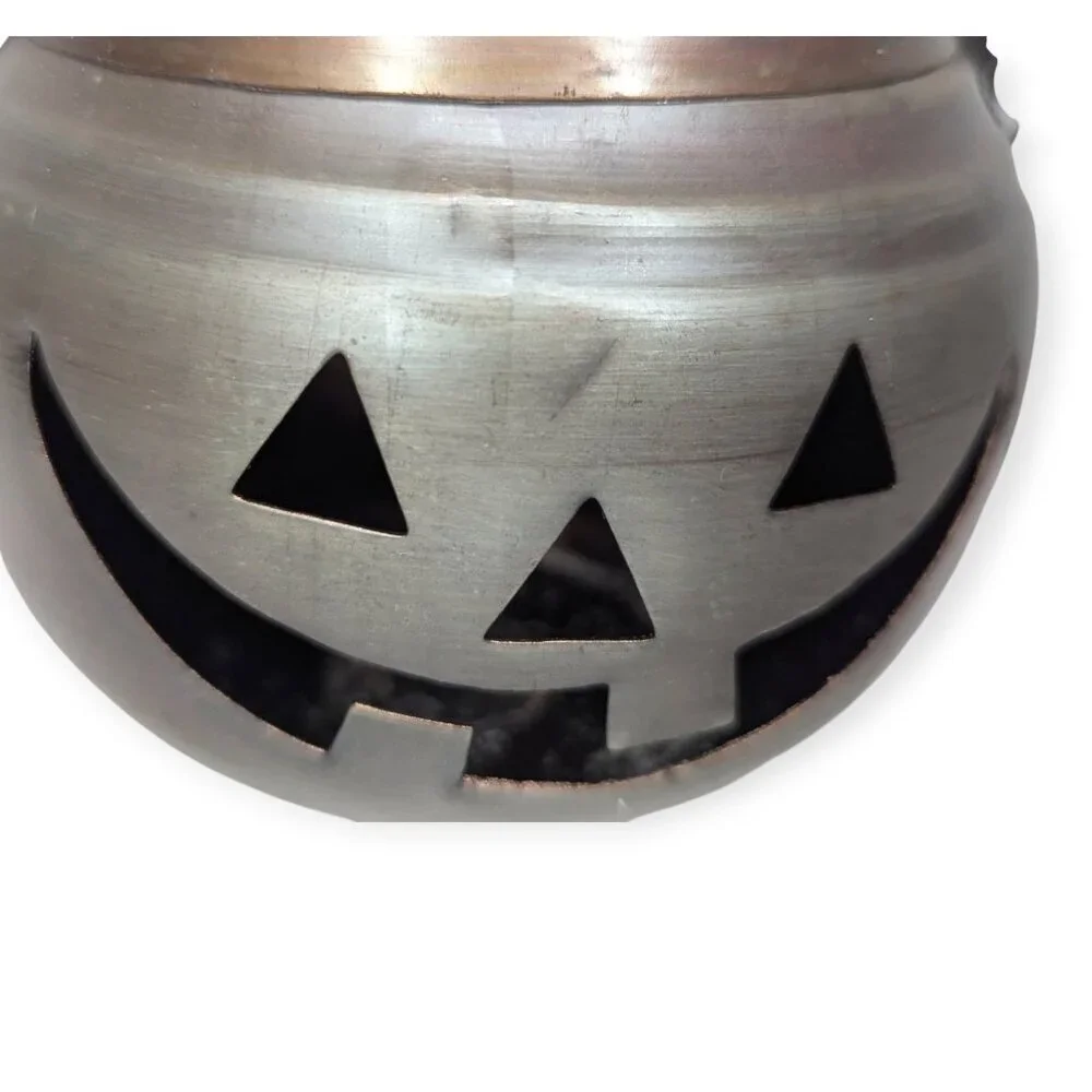 Smiling Metal Pumpkin Candle Holder Lantern w/Handle 8